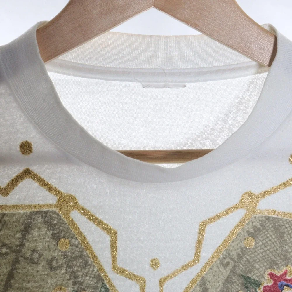Vintage T Shirt Top‎ Women White Floral Glitter Cotton Single Stitch 90s Large